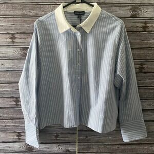 Modern Works Women's Long-Sleeved Button-Down‎ Top Size XL Cropped Striped NWT